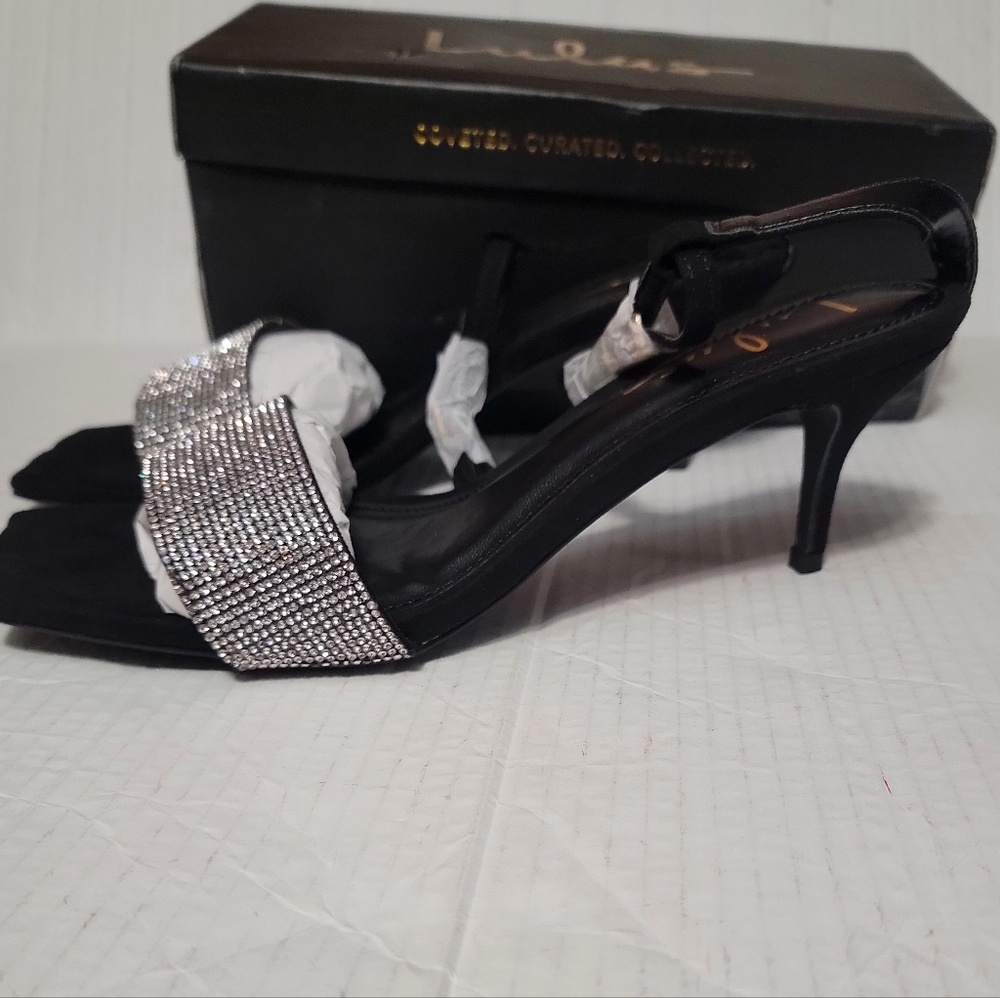 Lulus Shylaa Black Rhinestone Ankle Strap Heels Size 9 NWT - Picture 6 of 9